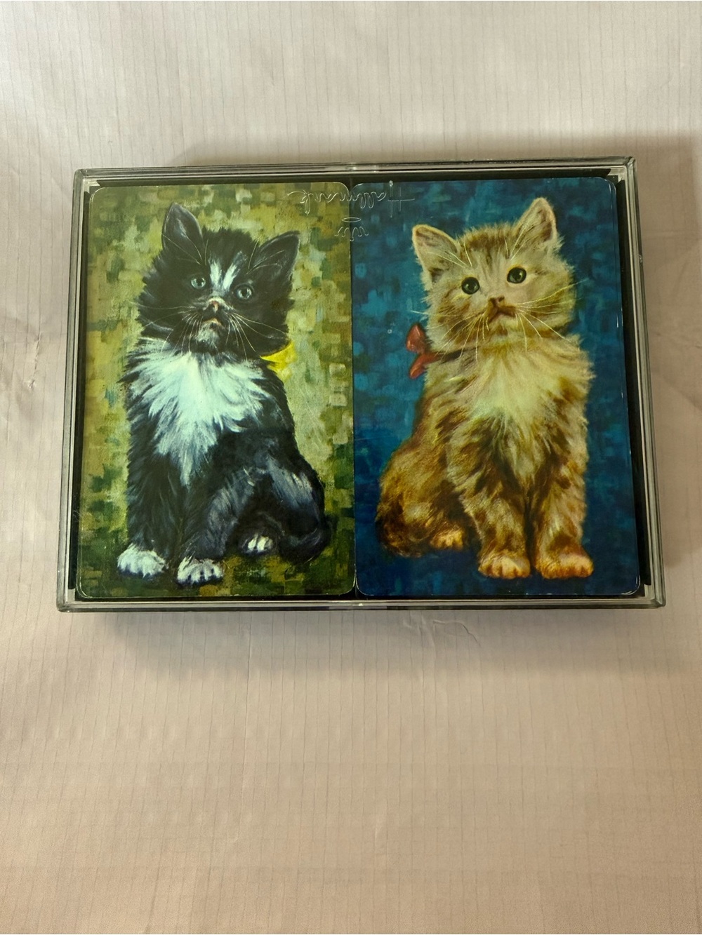 Vintage Hallmark Playing Cards in a Hard Plastic Case with Cats on them #3